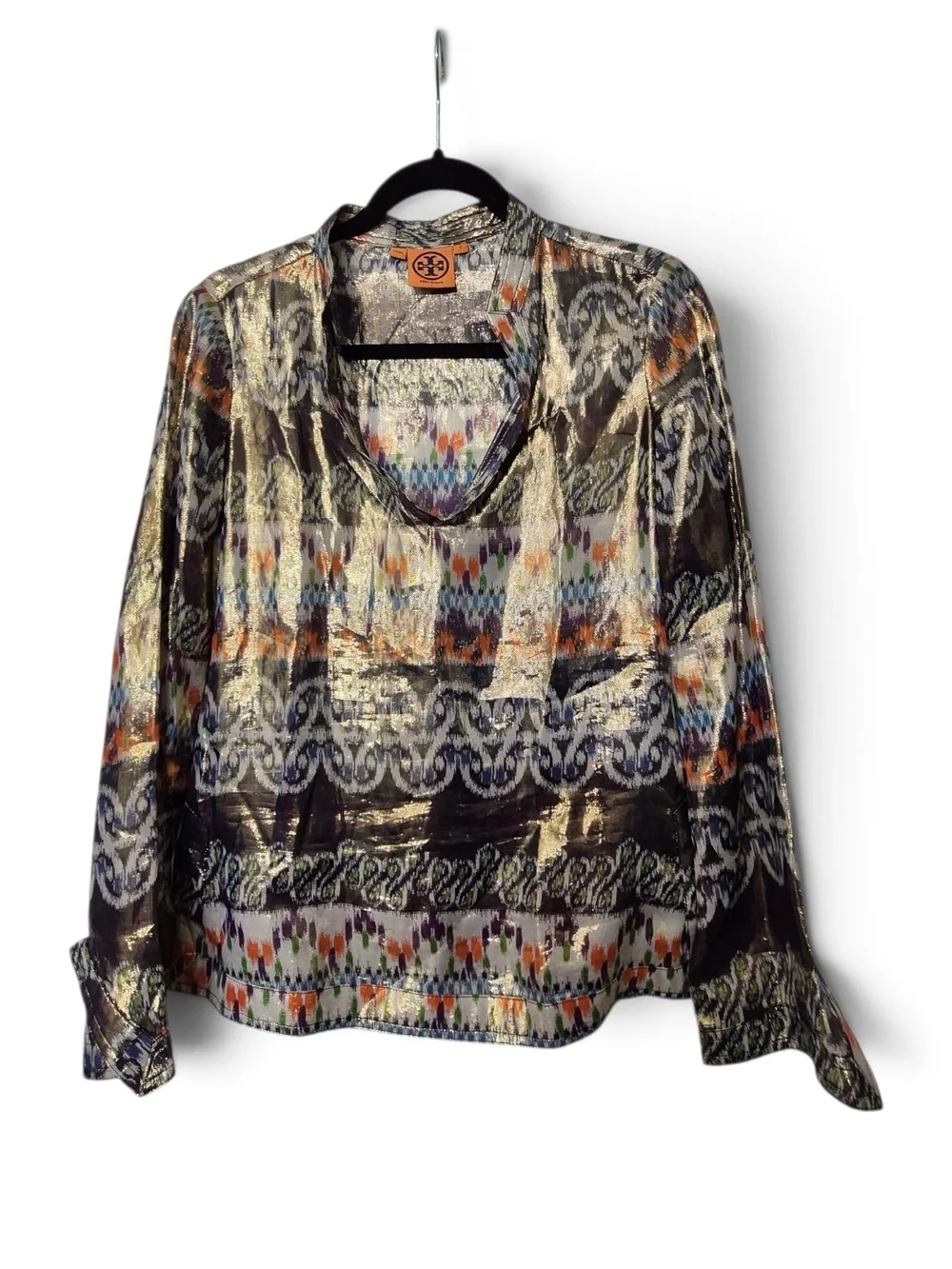 Tory Burch Stephanie Metallic Silk Tunic Blouse Size 2